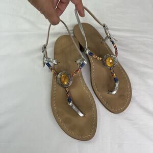 Amedeo Canfora thong sandals size US 8, made in Italy, medallion with amber like